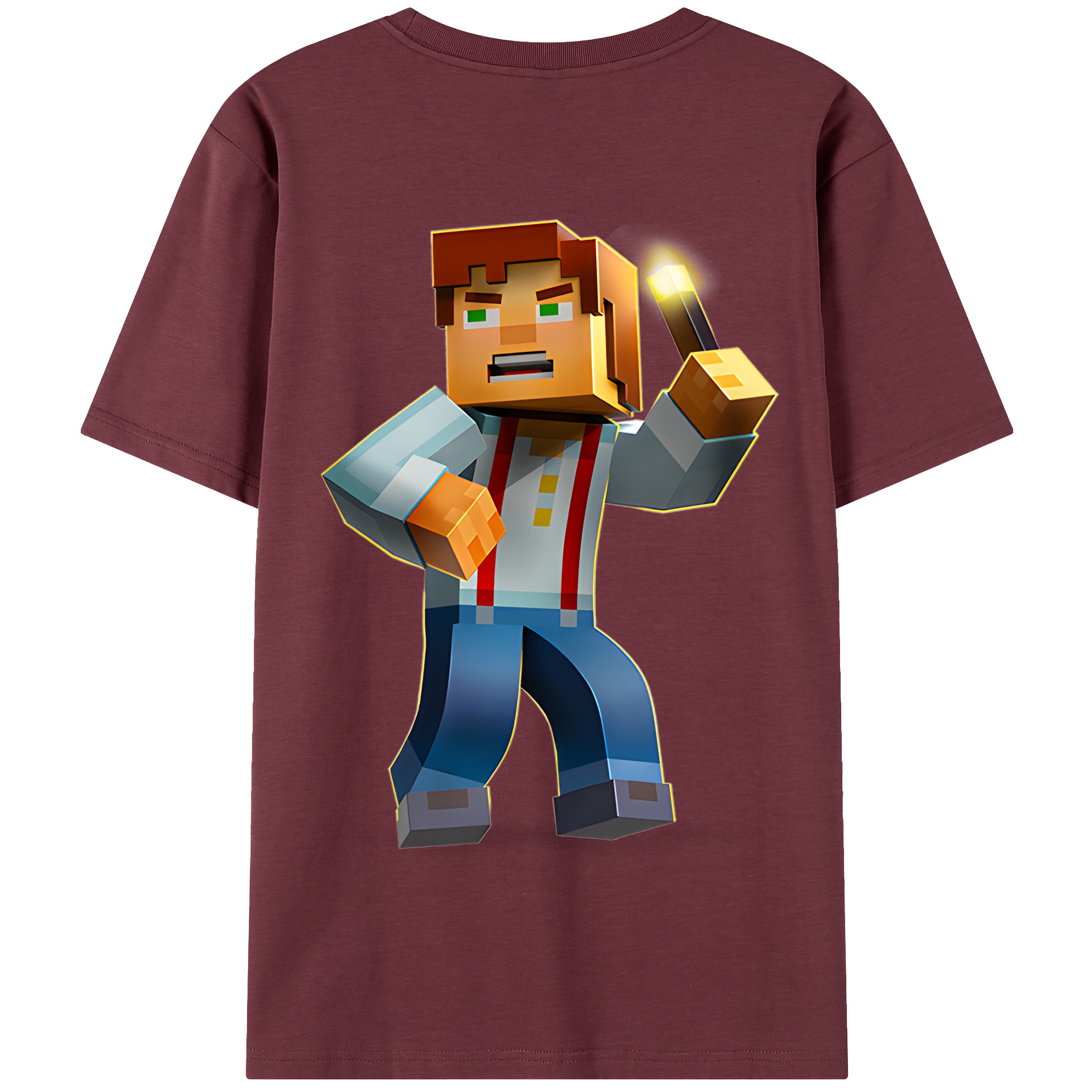 （画像用） マインクラフト ブロックの世界 Minecraft MC Block world 綿100％半袖Tシャツ（背面プリント）